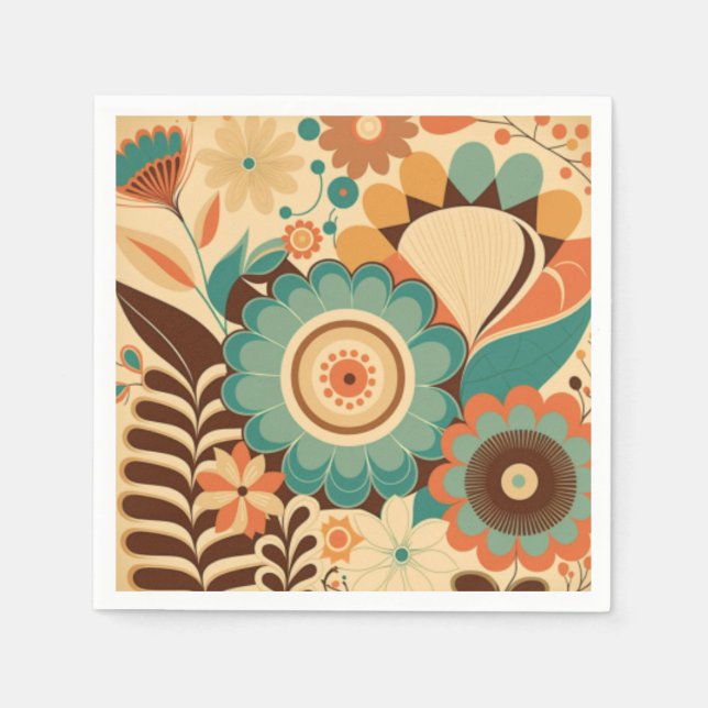 Vintages Retrodesign florbraunes Beizgrün Serviette (Vorderseite)