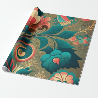 Vintages Retrodesign florgrün Geschenkpapier