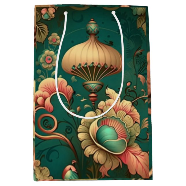 Vintages Retrodesign florgrün Mittlere Geschenktüte (Vorderseite)