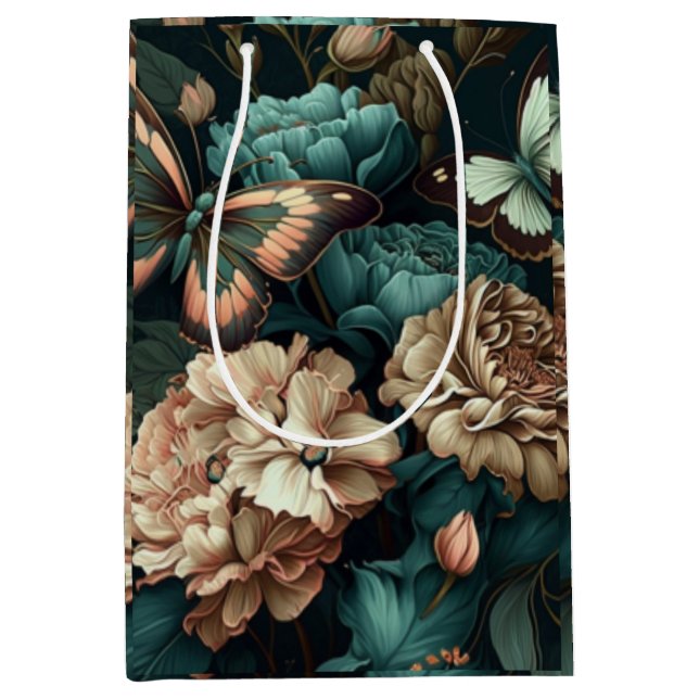 Vintages Retrodesign florgrün Mittlere Geschenktüte (Vorderseite)