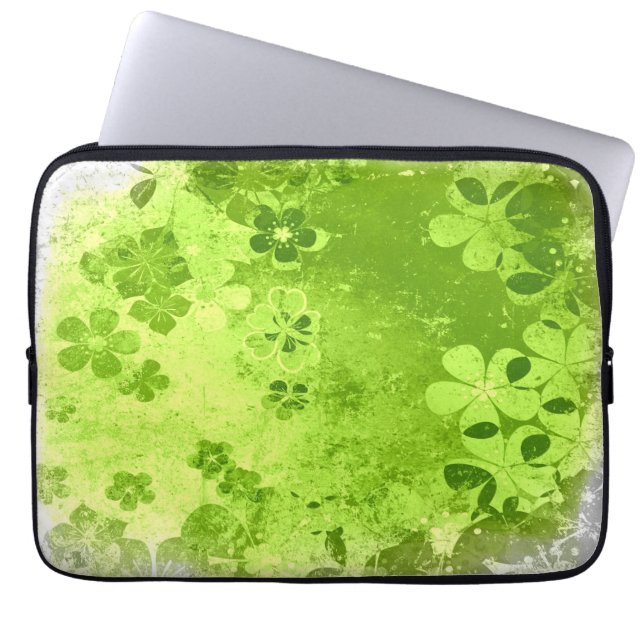 Vintages Retrogrün Limones Blumenmuster Laptopschutzhülle (Vorderseite)