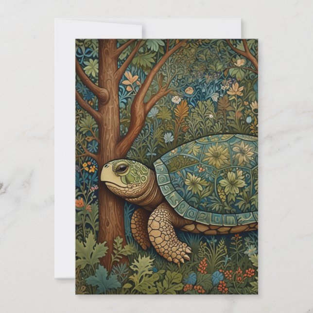 Vintages Retroschildkrötenwald Einladung (Vorderseite)