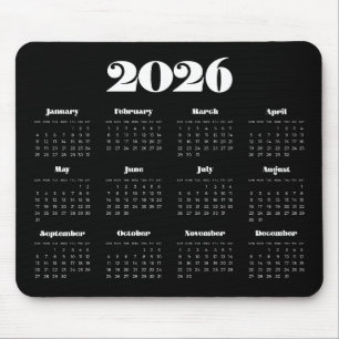 Vintages Retroskript 2025 Schwarzer Kalender Mousepad