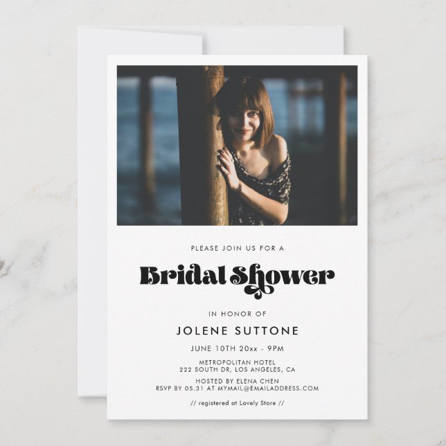 Vintages Retroskript-Brautparty-Foto Einladung (Vorderseite)