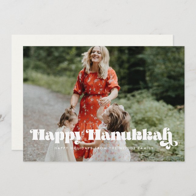 Vintages Retroskript Happy Hanukkah Foto Feiertagskarte (Vorne/Hinten)