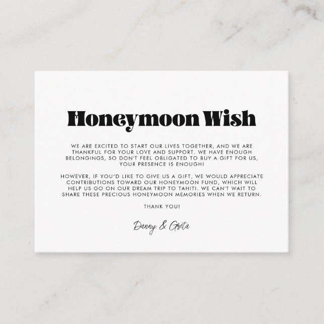 Vintages Retroskript Honeymoon wünscht Begleitkarte (Vorderseite)