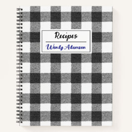 Vintages Rezept Buch. | Schwarz/Weiß Gingham Karie Notizbuch