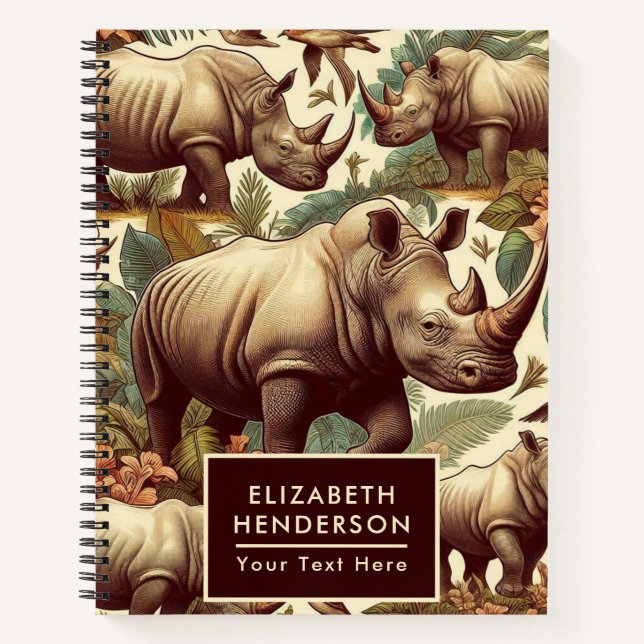 Vintages Rhino Nahtlos Notizbuch (Vorderseite)
