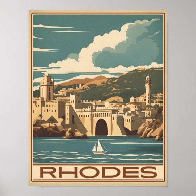 Vintages Rhodos Griechenland - Rhodos Island Griec Poster (Vorne)