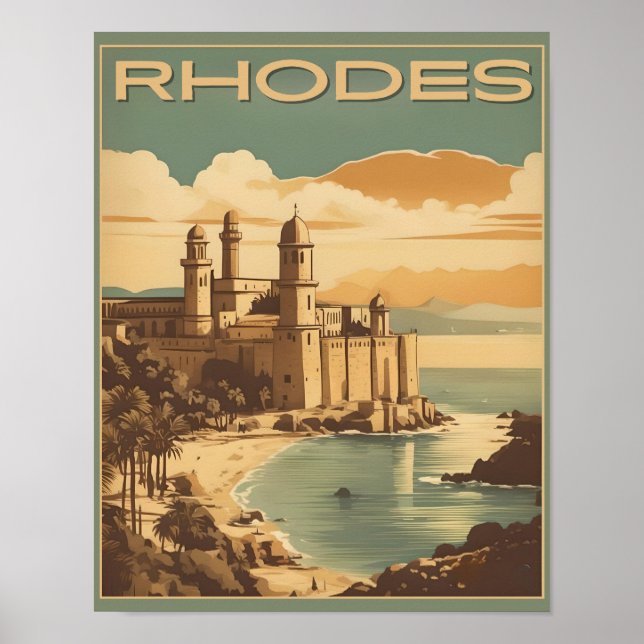 Vintages Rhodos Griechenland - Rhodos Island Griec Poster (Vorne)