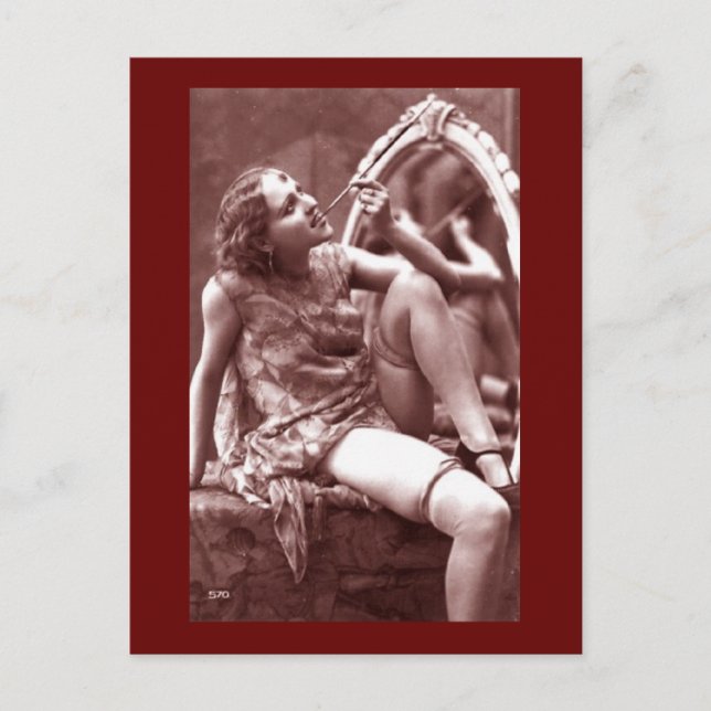 Vintages riskantes Button auf Mädchen Foto Postkarte (Vorderseite)