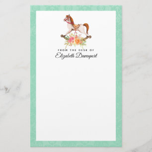 Vintages Rockpferd mit Blumenstrauß Briefpapier