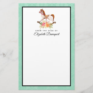 Vintages Rockpferd mit Blumenstrauß Briefpapier