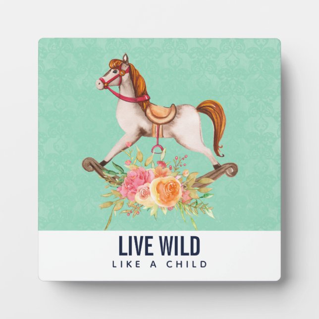 Vintages Rockpferd mit Blumenstrauß Fotoplatte (Vorderseite)