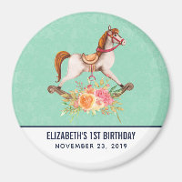 Vintages Rockpferd mit Blumenstrauß Geburtstag