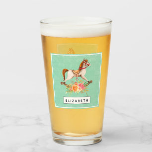 Vintages Rockpferd mit Blumenstrauß Glas