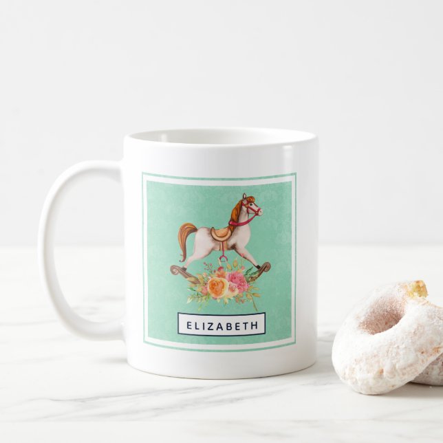 Vintages Rockpferd mit Blumenstrauß Kaffeetasse (Mit Donut)