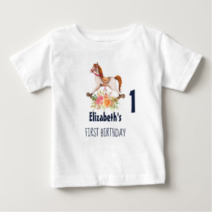 Vintages Rockpferd mit Florals Erster Geburtstag Baby T-shirt