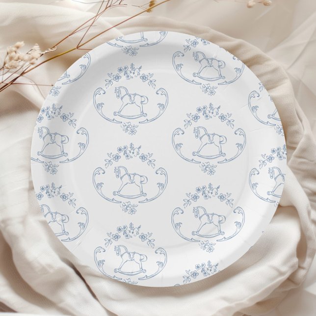 Vintages Rockpferd Toile de Jouy Babydusche Pappteller (Von Creator hochgeladen)