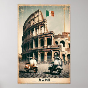 Vintages Rom Vespa und Kolosseum Poster