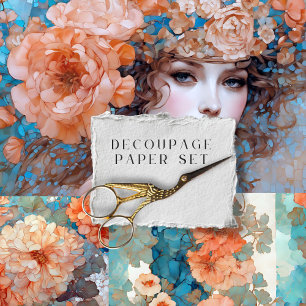 Vintages romanisches Blumenportrait Geschenkpapier Set