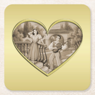 Vintages romanisches Ehepaar, Mann und Frau, Gold Rechteckiger Pappuntersetzer