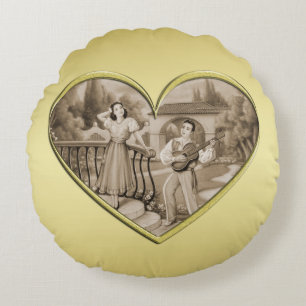 Vintages romanisches Ehepaar, Mann und Frau, Gold Rundes Kissen