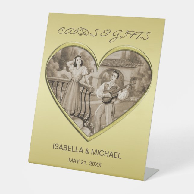 Vintages romanisches Ehepaar, Mann und Frau, Gold Sockelschild (Vorderseite)