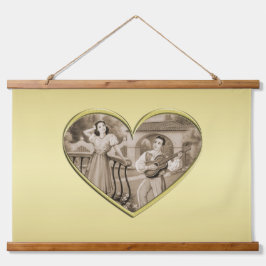 Vintages romanisches Ehepaar, Mann und Frau, Gold Wandteppich Mit Holzrahmen