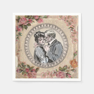 Vintages romanisches Paar: Antike Rose Girly Liebe Serviette