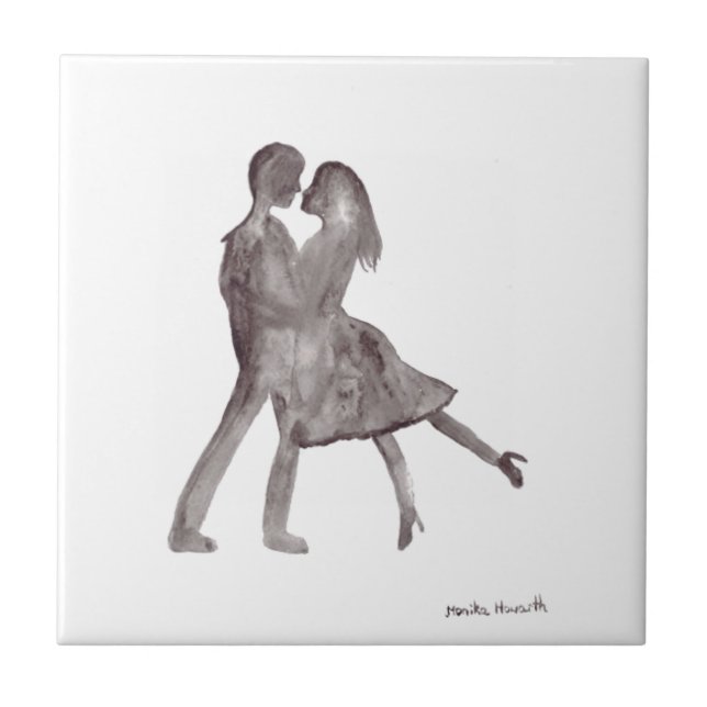 Vintages Romantikpaar in Schwarz-Weiß Fliese (Vorderseite)