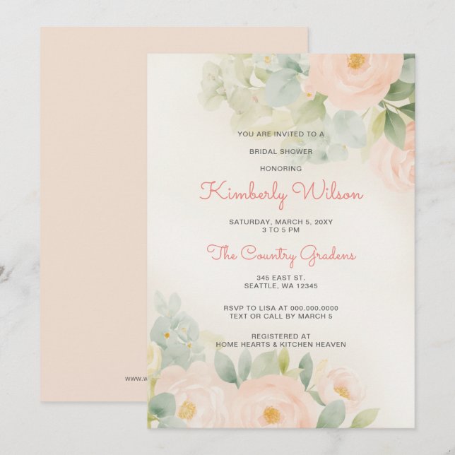 Vintages romantisches Blush-Brautparty Einladung (Vorne/Hinten)