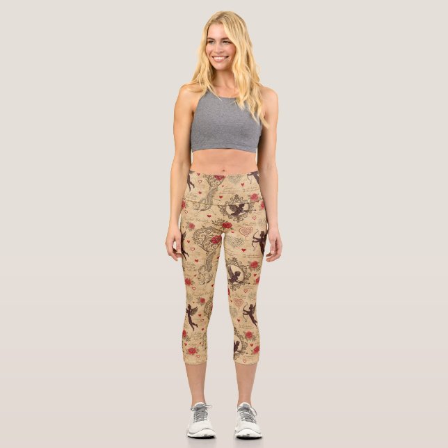 Vintages romantisches Muster Cupids (10) Capri Leggings (Vorderseite)