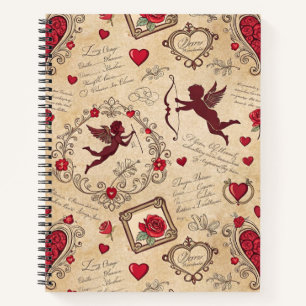 Vintages romantisches Muster Cupids (2) Notizbuch