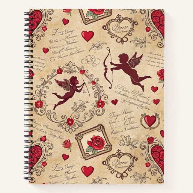 Vintages romantisches Muster Cupids (2) Notizbuch (Vorderseite)