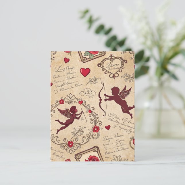 Vintages romantisches Muster Cupids (2) Postkarte (Stehend Vorderseite)