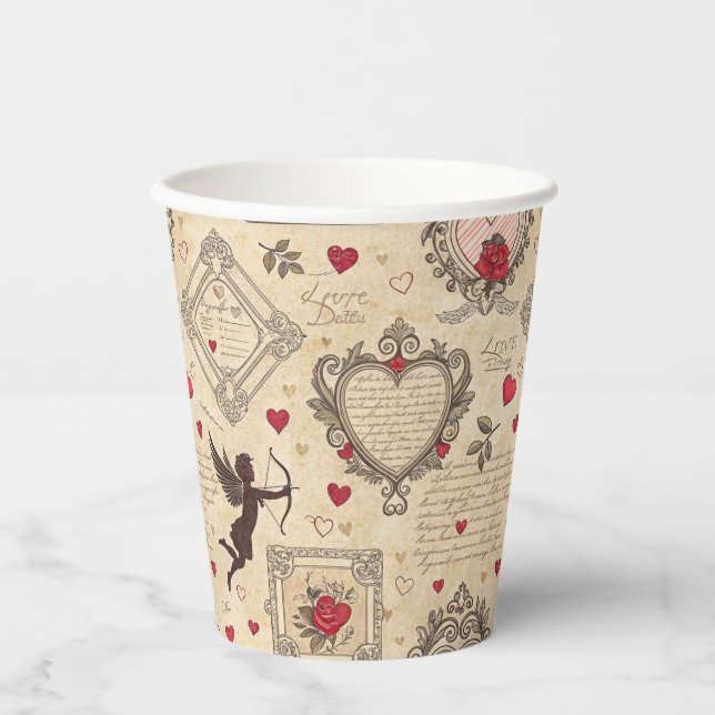 Vintages romantisches Muster Cupids (8) Pappbecher (Vorderseite)