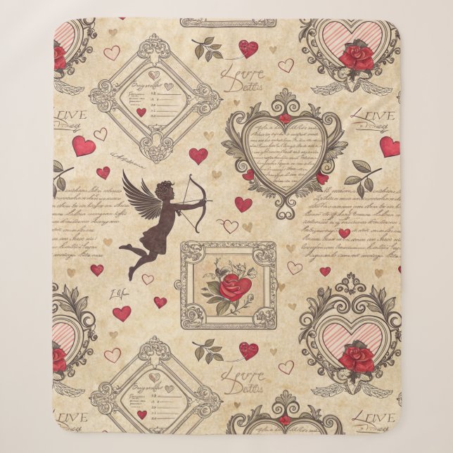 Vintages romantisches Muster Cupids (8) Sherpadecke (Vorderseite)