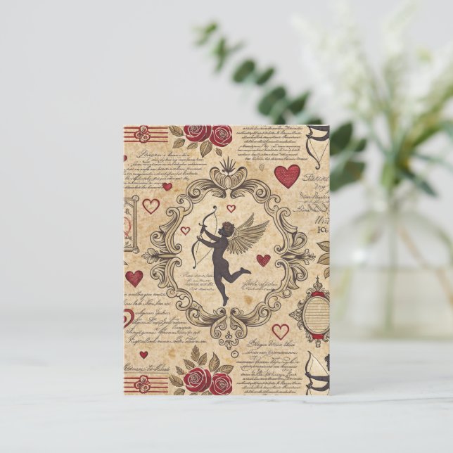 Vintages romantisches Muster Cupids (9) Postkarte (Stehend Vorderseite)