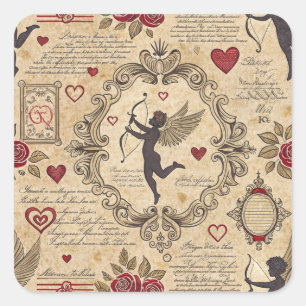Vintages romantisches Muster Cupids (9) Quadratischer Aufkleber