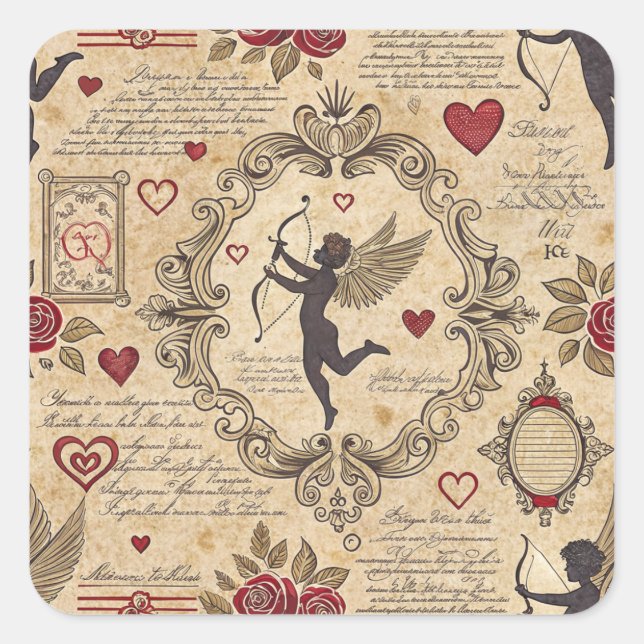 Vintages romantisches Muster Cupids (9) Quadratischer Aufkleber (Vorderseite)