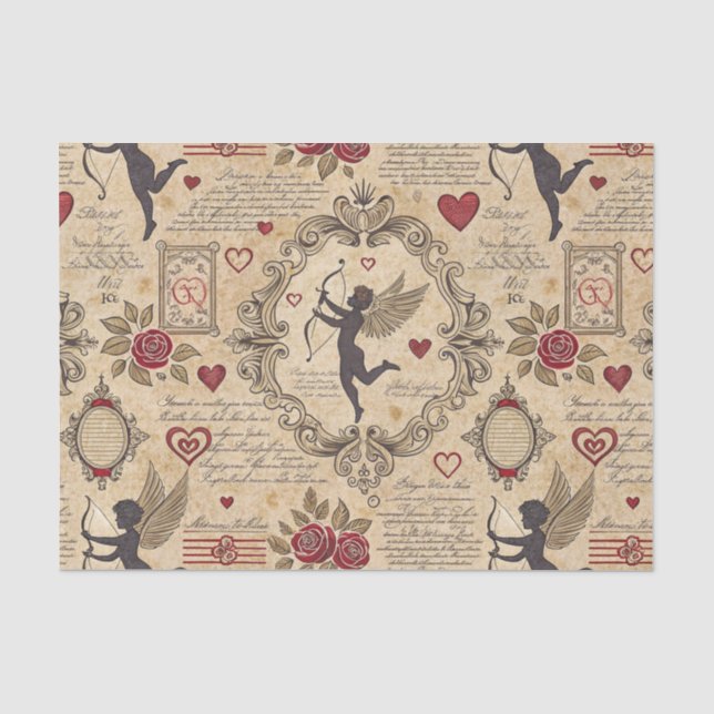 Vintages romantisches Muster Cupids (9) Seidenpapier (Vorderseite)