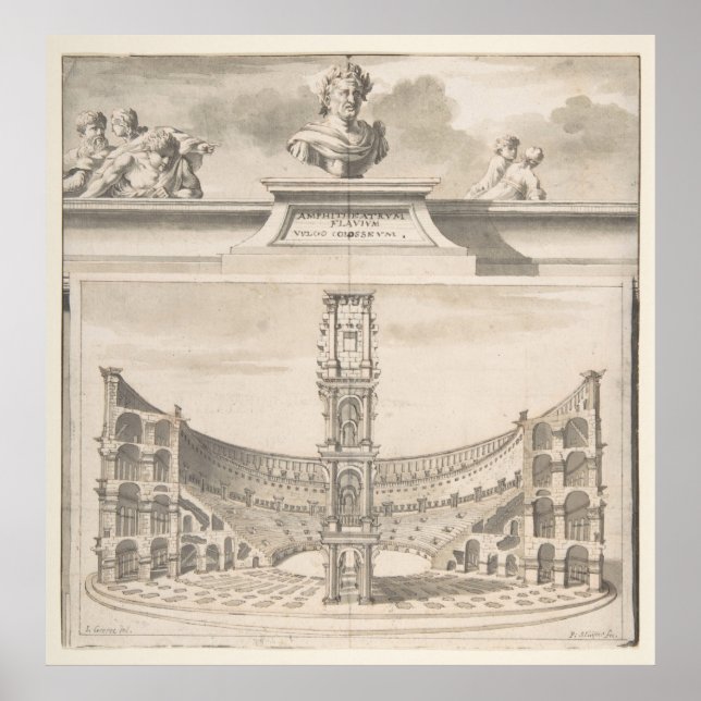 Vintages römisches Kolosseum Illustrative Abbildun Poster (Vorne)