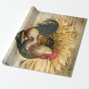Vintages Rooster Ephemera Dekoupage Wrapping Paper Geschenkpapier