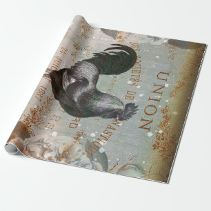Vintages Rooster Ephemera Dekoupage Wrapping Paper Geschenkpapier