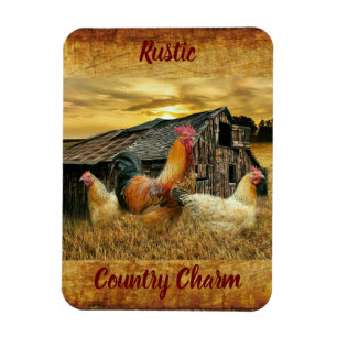 Vintages Rooster Hens Rustikales Barcoop Magnet