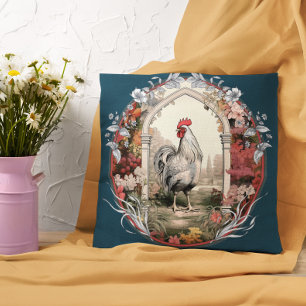 Vintages Rooster im traditionellen Garten Kissen