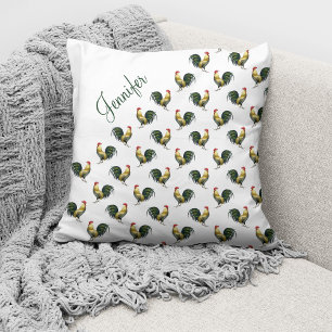 Vintages Rooster-Muster Individuelle Name-Drehkiss Kissen