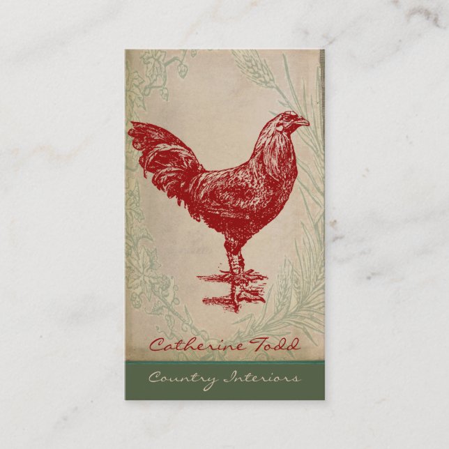 Vintages Rooster-Shabby Chic - Innendesign Visitenkarte (Vorderseite)
