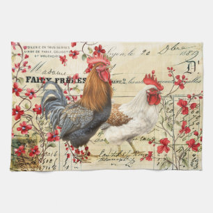 Vintages Rooster und Hen Ephemera Geschirrtuch